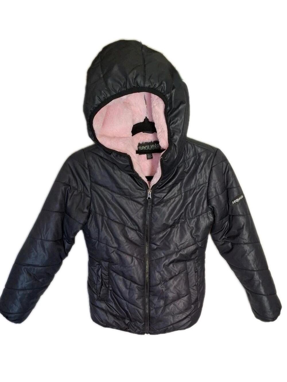 Girls' SEQUOIA Puffer Jacket - Black with Pink Faux Fur Lining - 10/12 EUC